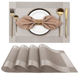 Summala Manteles Individuales para Mesa, 4 Piezas, 45×30cm, Antideslizante y Aislamiento Térmico, PVC Ecológicos Manteles para el Hogar, Restaurante, Cocina, Hotel, Cafetería (Champán Oscuro)