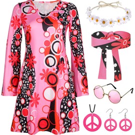 Yadodo Women’s Fancy 60s/70s Hippie Dress Costume, Abba Disco Outfit with 70s Accessories, Carnival Party Costume (L)