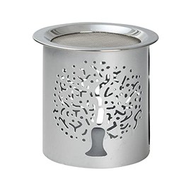 Tea Light - Incense Burner Tree of Life Made of Iron, Silver, Height 8 cm, Handmade Incense Warmer with Stainless Steel Strainer, Ideal Incense Accessory for Aromatherapy, Relaxation and Meditation