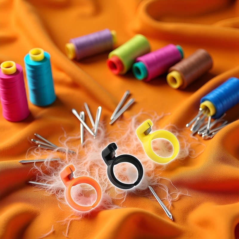 3Pcs Multicolour Plastic Thimble Sewing Ring,Thread Cutter Rings Finger Blade