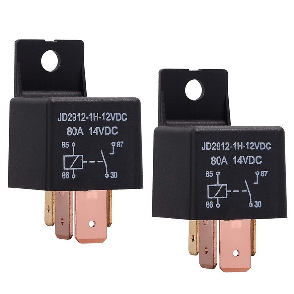 EHDIS 4-Pin Relay 12V 80A Automotive Car Relay On/Off Normally Open Car Truck Boat SPST Relays High Power Model JD2912-1H-12VDC 80A 14VDC [2 Pack]