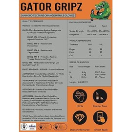 TOUGH GLOVE GATOR GRIPZ (S) - Tough Gloves Gator Gripz Nitrile Gloves (Pack Of 50) | Diamond Texture Orange Disposable | Powder & Latex Free | Strong Heavy-Duty
