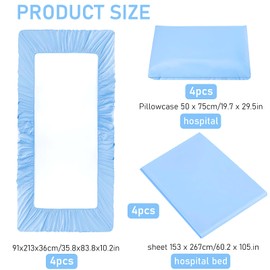 12 Pack Hospital Bed Sheets for Home Use, Extra Long Hospital Bed Fitted Sheets 36 ×84 ×14 Inches,Bed Sheet Set Included Flat Sheets and Pillow Cases,Blue