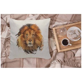 WONDERTIFY Lion Cushion Cover Watercolor Lion Head Pillowcases for Men Women, Pillow Cover Living Room Farmhouse Brown 45X45 Cm