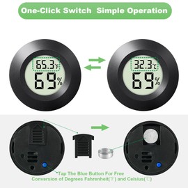 WWHAKO 4-Pack Mini Hygrometer Thermometer Indoor Outdoor Round Humidity Meter, Small Digital LCD Monitor Thermometer Temperature Gauge Humidity Sensor (℉) or (℃) for Reptile Thermostat, Jars