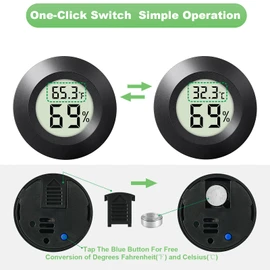 WWHAKO 4-Pack Mini Hygrometer Thermometer Indoor Outdoor Round Humidity Meter, Small Digital LCD Monitor Thermometer Temperature Gauge Humidity Sensor (℉) or (℃) for Reptile Thermostat, Jars