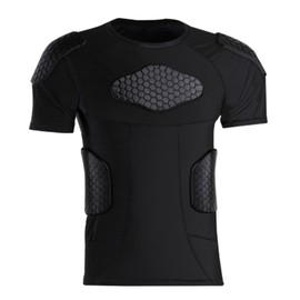 Teens Padded Compression Shirt w/ 6 Pads Chest Shoulder Rib Protector for Goal Keeper Parkour Rugby Baseball Extreme Exercise Suit for Boys XL