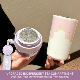 Insulated 20oz Wide Tea Infuser Vacuum Insulated Bottle with Carry Handle loose leaf Tea Bag Ocean Style Cold Brew Coffee Fruit Vacuum Bottle (Pink+Purple+White)