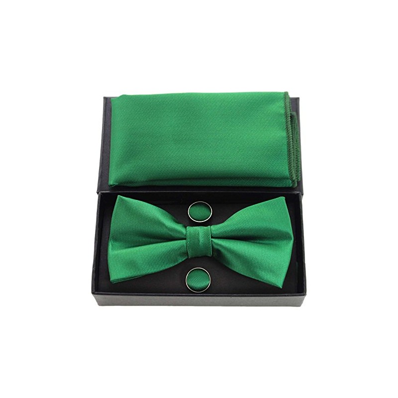 JEMYGINS Men's Plain Bow Tie and Pocket Square with Cufflinks,