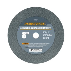 POWERTEC Bench Grinder Wheel 8 Inch 80 Grit, Aluminum Oxide Grinding Wheel for Bench Pedestal Grinder, 1" Thick 5/8" Arbor, Sharpening & Shaping Drill Bits, Blade, and Chisel 1PK (15521)