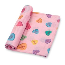 LollyBanks Baby Blanket, 100% Cotton Muslin Swaddle Blanket, Soft Baby Girl Blanket 47 x 47 Inches, Nursery Swaddling Blankets for Girls, Baby Essentials, Registry (Heart Letter Print)