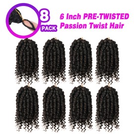 Bileaf Short Passion Twist Hair 6 Inch Pre-twisted Passion Twist Crochet Hair 8 Packs Pre-looped Crochet Passion Twist Braiding Hair Bohemian Twist Crochet Hair for Women and Kids #4