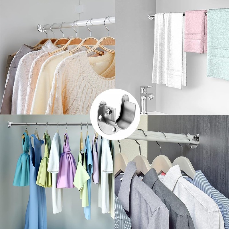 Stainless Steel U Shape Hardware Closet Pole Socket with Screws
