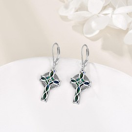 YFN Keltisches Kreuz Ohrringe Sterling Silber Baumeln Tropfen Hängend Leverback Kreuz Ohrringe Religion Schmuck Christen Geschenke für Damen Herren