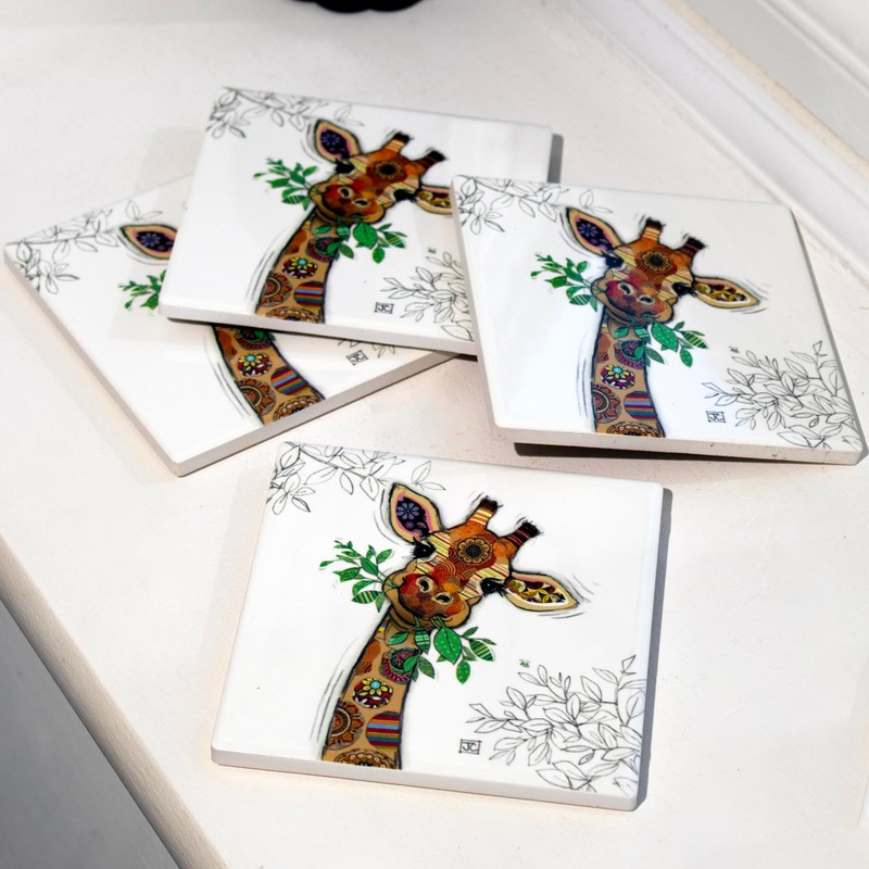 Bug Art Giraffe Ceramic Drinks Coasters, Set of 4, Square,