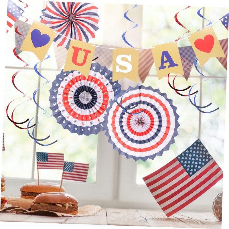 LABRIMP 4th of July Party Props Patriotic Decorations Paper Fan
