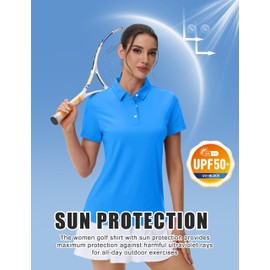 MAGCOMSEN Athletic Shirts Women Polos Short Sleeve Golf Ladies Tennis Athletic Collared Polo Dry Fit Moisture Wicking,M Azure