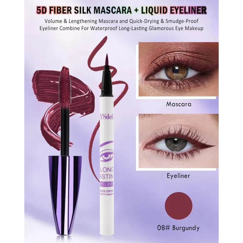 Set De Delineador Líquido Y Máscara De Pestañas Color Borgoñ