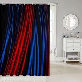 Feelyou Red Blue Stripes Bathroom Shower Curtain Set 72"x84" Ombre Red Blue Black Shower Curtain Children Abstract Bath Curtain Modern Art Bathroom Accessories