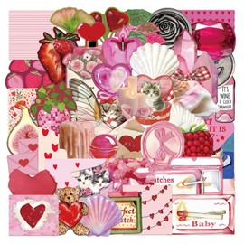 50Pcs Stickers Aesthetic Waterproof Laptop Stickers Decals for Water Bottle Vintage Scrapbook Journals Supplies Journal Planners (Girlhood Pink)