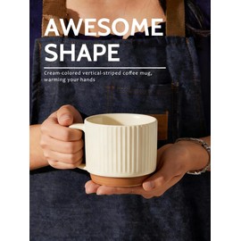COIKZLY 10OZ Small Coffee Mugs with Stripe Patterns Set of 4, Beige