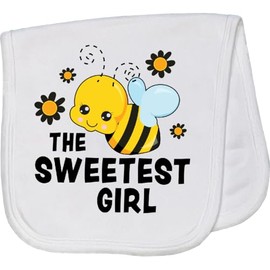 inktastic The Sweetest Girl with Bee and Honey Combs Baby Burp Cloth White 3815d