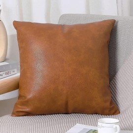 YAERTUN Set of 2 Lumbar Faux Leather Decorative Throw Pillow Covers Modern Solid Outdoor Cushion Cases Luxury Pillowcases for Couch Sofa Bed 14x14 Inches 35x35 cm Brown