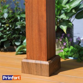 Prinfort 2pcs 6x6 Aluminum Deck Post Base Cover Outdoor, Decorative Post Covers for Basement Dark Burlywood, Square Post Skirts Trim for Railing丨Fence