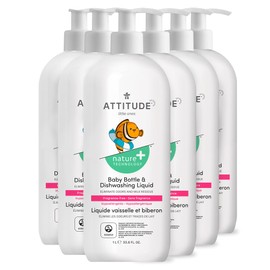 ATTITUDE Baby Dish Soap and Bottle Cleaner, EWG Verified Dishwashing Liquid, No Added Dyes or Fragrances, Tough on Milk Residue and Grease, Vegan, Unscented, 33.8 Fl Oz (Pack of 6)