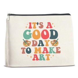 Makeup Bag Gifts for Artists Women, Art Lover Gifts Thank You Gifts for Art Painter Teacher Girls Sister Friends It's A Good Day To Make Art Zipper Cosmetic Bag Travel Toiletry Bag Pouch for Purse