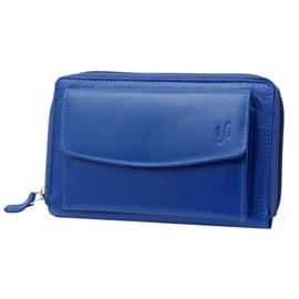 STARHIDE Women RFID Blocking Real Leather Full Zip Around Purse 5520 (Blue)