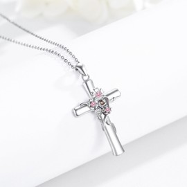 TANGPOET Cross Neckalce 925 Sterling Silver Crucifix Pendant, Flower Cross Chain, Valentines Day Jewelry Gifts for Wife Girlfriend