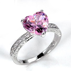 925 Sterling Silver Shiny Full Diamond Ring 18K Gold Cocktail Rings Heart Cut Pink Cubic Zirconia Promise Rings CZ Heart Diamond Eternity Engagement Wedding Band Ring for Women TZ.117 (US Code 9)