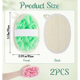 2Pcs Loofah Exfoliating, 2 in 1 Natural Green Pink Loofah for Women Reusable & Washable Loofa, Ideal for Body Scrubbing Gentle Exfoliation for Women & Men Shower Bath