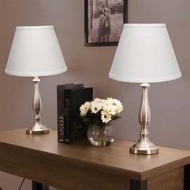 Small Empire Lamp Shade Set of 2 – White Linen Fabric, 15x26x19cm Replacement Lampshades for Table Lamps-Fits E27 Sockets with Fixing Rings (Not for UNO Fitting)