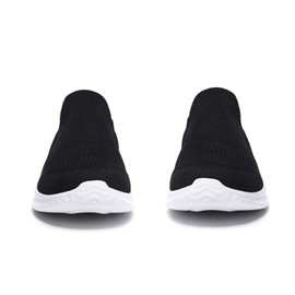 SPRGREEN Mens Laceless Slip - on Mesh Knit Sneakers for Casual Athletic Walking & Running - Lightweight, Comfortable, Breathable, Black White, 11