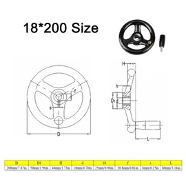3 Spoke Hand Wheel 200x18mm Detachable Crank Hand Wheel Rubber Lathe Accessories for Lathe and Milling Machine (Black)