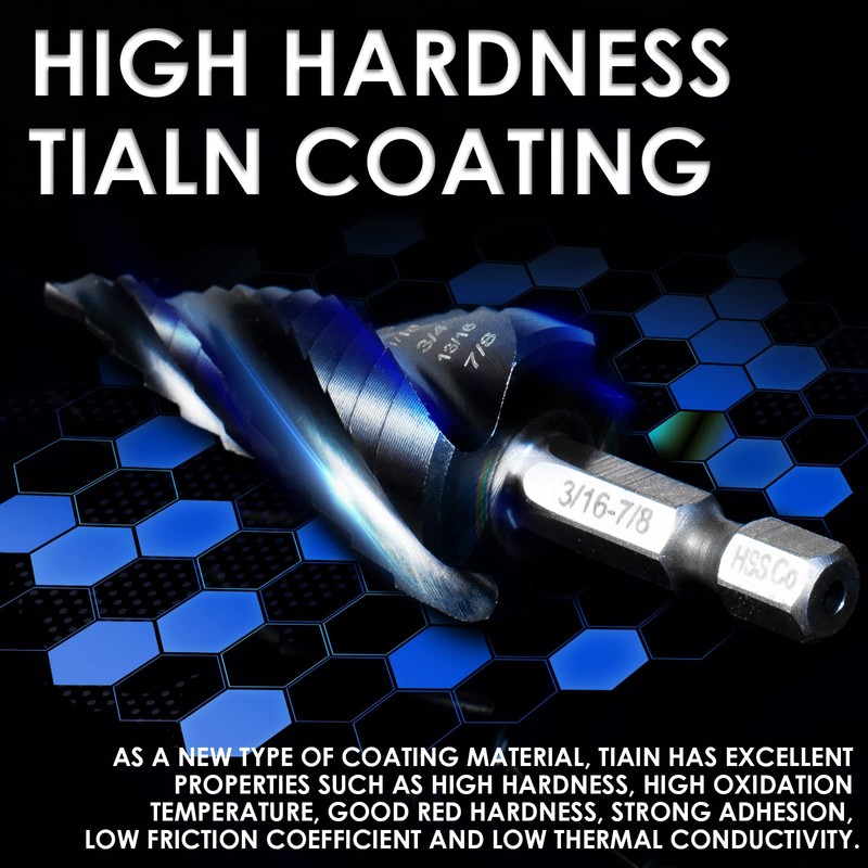 Matework M35 Cobalt Step Drill Bit, Four Spiral Flute Unibit
