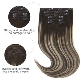 Clip in Hair Extensions, hotbanana Natural Black to Light Blonde Clip in Hair Extensions Real Human Hair Straight Remy Hair Clip in Hair Extensions 14 inch 120g 7pcs
