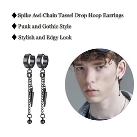Unisex Punk Hip Hop Stainless Steel Silver Black Gold Tone Lock Thunder Lightning Bolt Dangle Huggie Hoop Earrings Gift for Women Men Boy Teens, Stainless Steel, No Gemstone