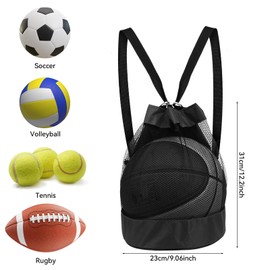 Molain Ball Bag Ball Net, Football Mesh Bag, Multi-Purpose Sports Mesh Beach Bag, Gym Bag, Backpack, Portable Ball Net for Football, Basketball, Tennis, Volleyball, Rugby Ball (Black)