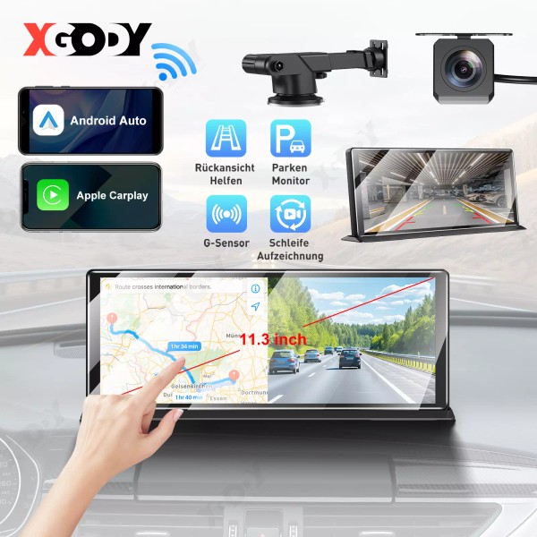 XGODY 11.3" 4K Dash Cam Touch Screen Car Stereo Portable