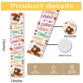 Gobble Turkey Maple Leaves Thanksgiving Table Runner, Seasonal Fall Harvest Holiday Kitchen Dining Decoration for Indoor Outdoor Table Home Party Decor 13 x 72 Inch