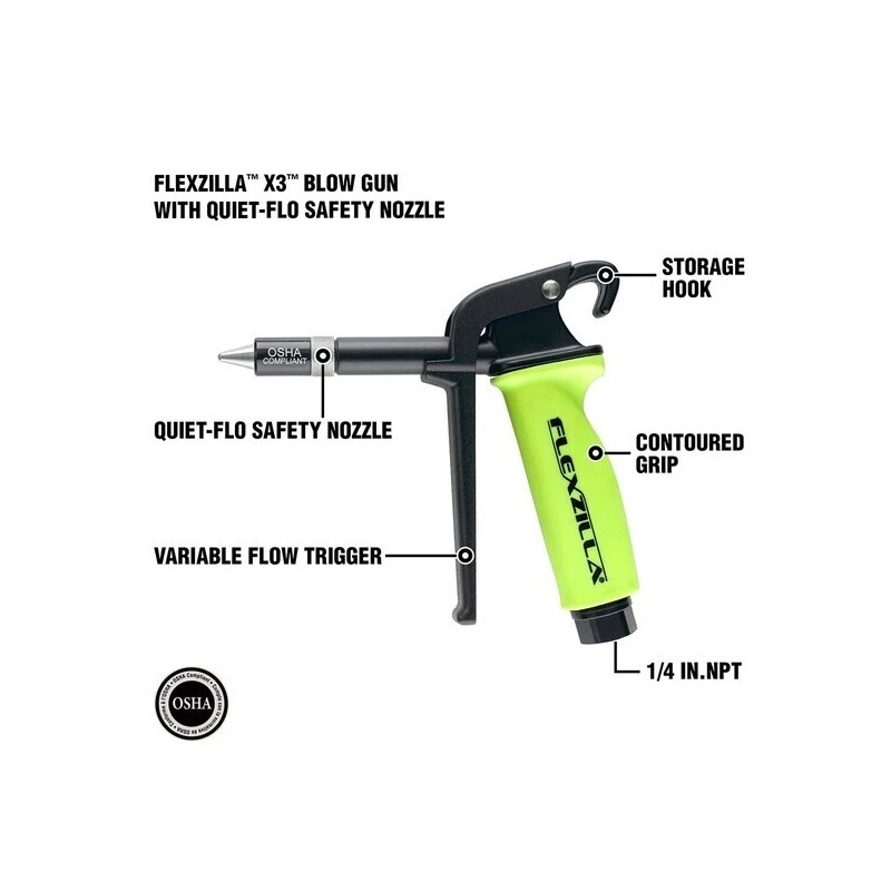 Flexzilla X3 Blow Gun with Quiet-Flo Safety Nozzle, ZillaGreen -