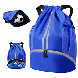 BROTOU Unisex Drawstring Backpack, Waterproof Gym Bag, Large Oxford PE Bag, Students School Bag, Durable Sports Ball Bag, with Shoe Bag (Royal Blue)