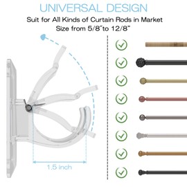 CIEMGNZOC CIEMGNZOC 4PCS No Drill Curtain Brackets, Self-Adhesive Rod Holders, Adjustable Hooks for Rods Under 1.57 Inch (Transparent)