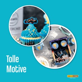 DECOCINO Racecar Muffin Set 48 Pieces - 24 Cupcake Cases with Diameter 5 cm and 24 Paper Muffin Toppers, Ideal Decoration for Children's Birthdays and Themed Parties