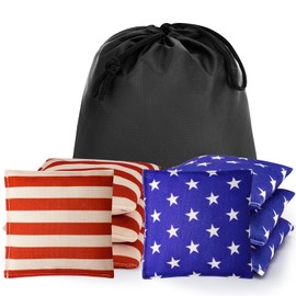 Tngan Cornhole Bags Set of 8, Bean Bags for Cornhole Game, Weather Resistant Corn Hole Bags, Waterproof Outdoor Backyard Party Games, Includes Durable Carry Case (Stars/Stripes)