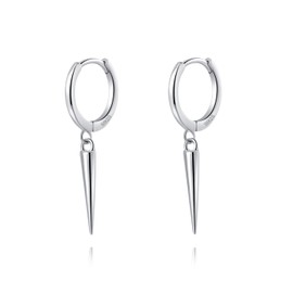SLUYNZ Sterling Silver Spike Small Hoop Earrings for Women Geometric Hoop Earrings Huggie (A-Silver)