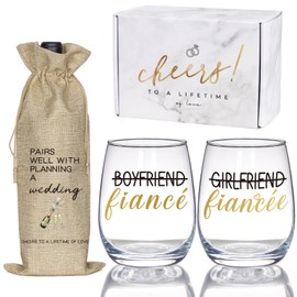 Regalos de compromiso para parejas, novio y novia, copa de vino y bolsa de vino, regalo de prometido para él y ella, regalos de boda para novios, despedida de soltera, regalos de compromiso para